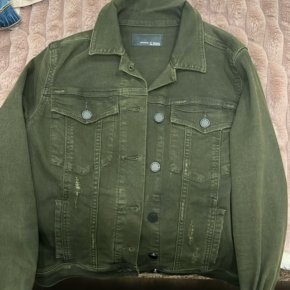 Distressed dark green Jean jacket size M
